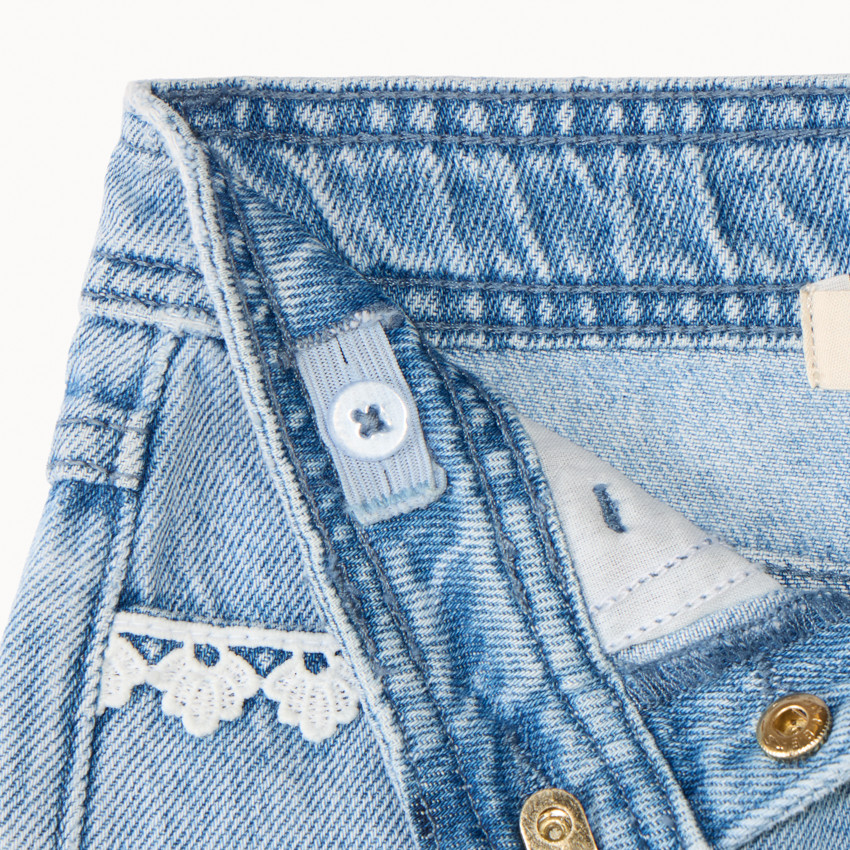 Short long en jean à broderie avec taille ajustable pour fille 
