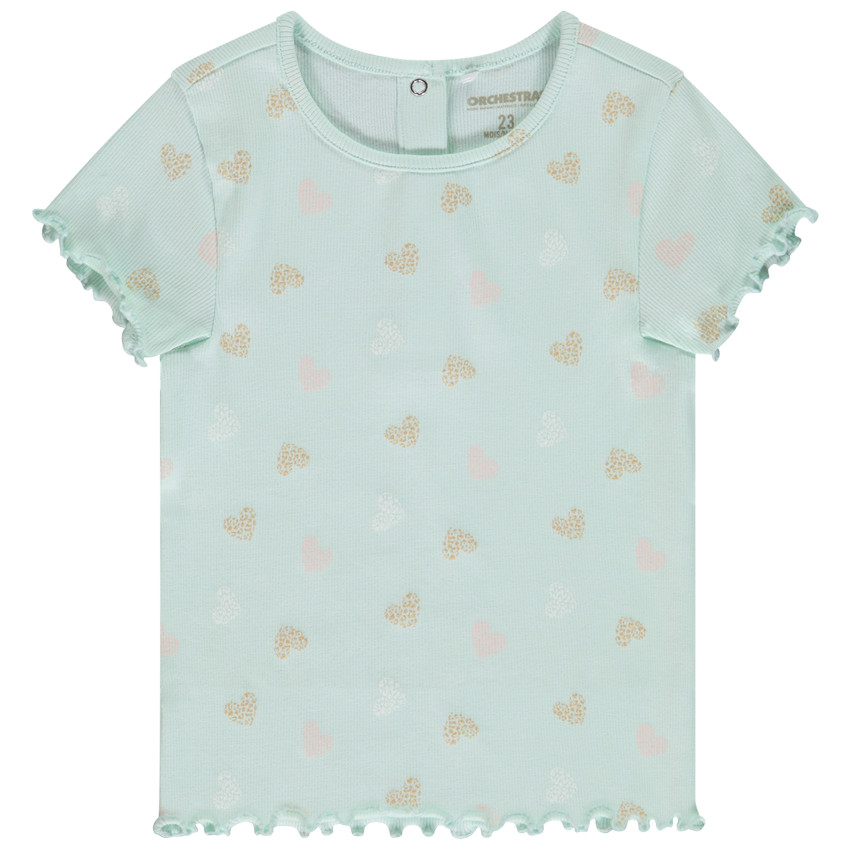 T-shirt manches courtes côtelé et imprimé pour bébé fille