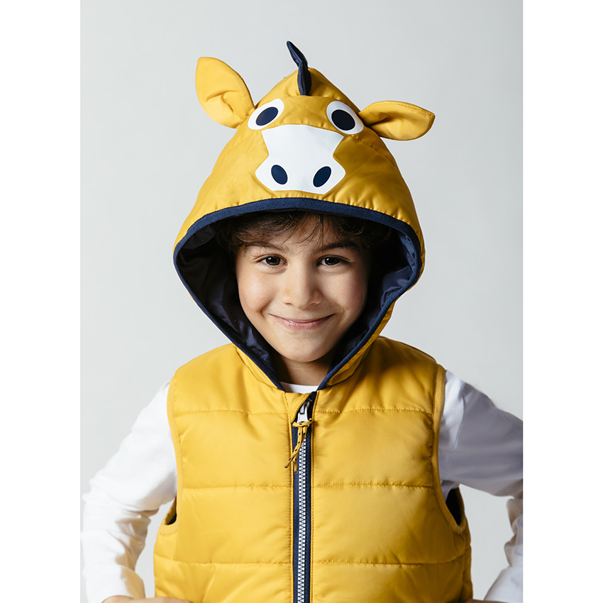 Doudoune sans manches à capuche fantaisie et imprimé cheval 