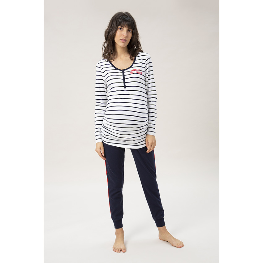 Pantalon homewear de grossesse avec touches de rouge 