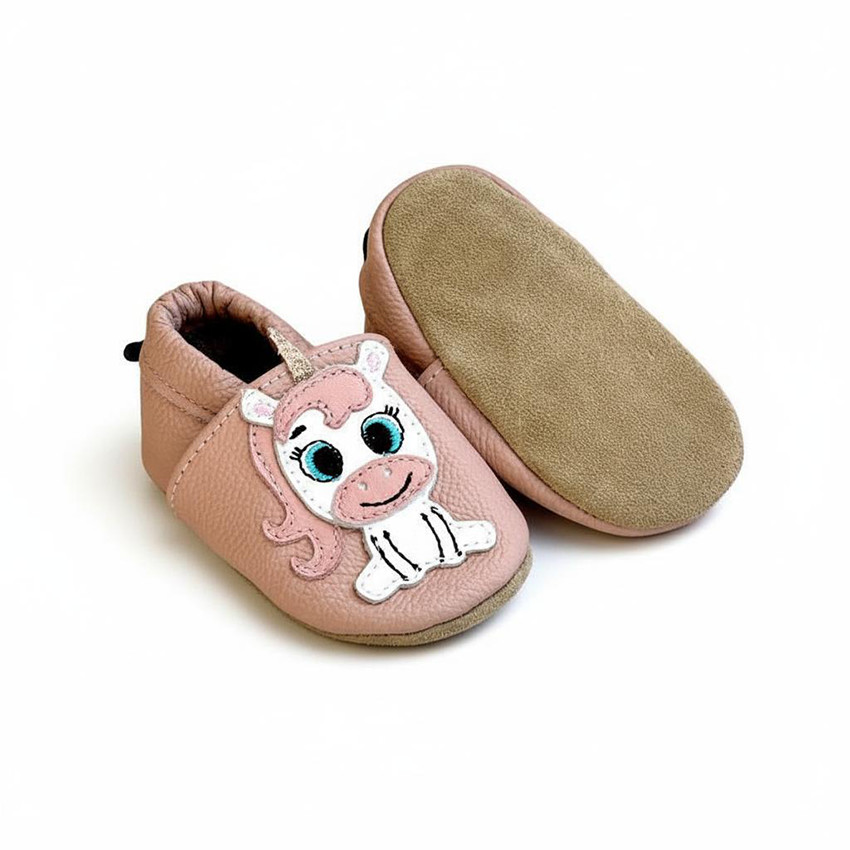 Chaussons bébé en cuir 6-12M Simone la licorne rose 