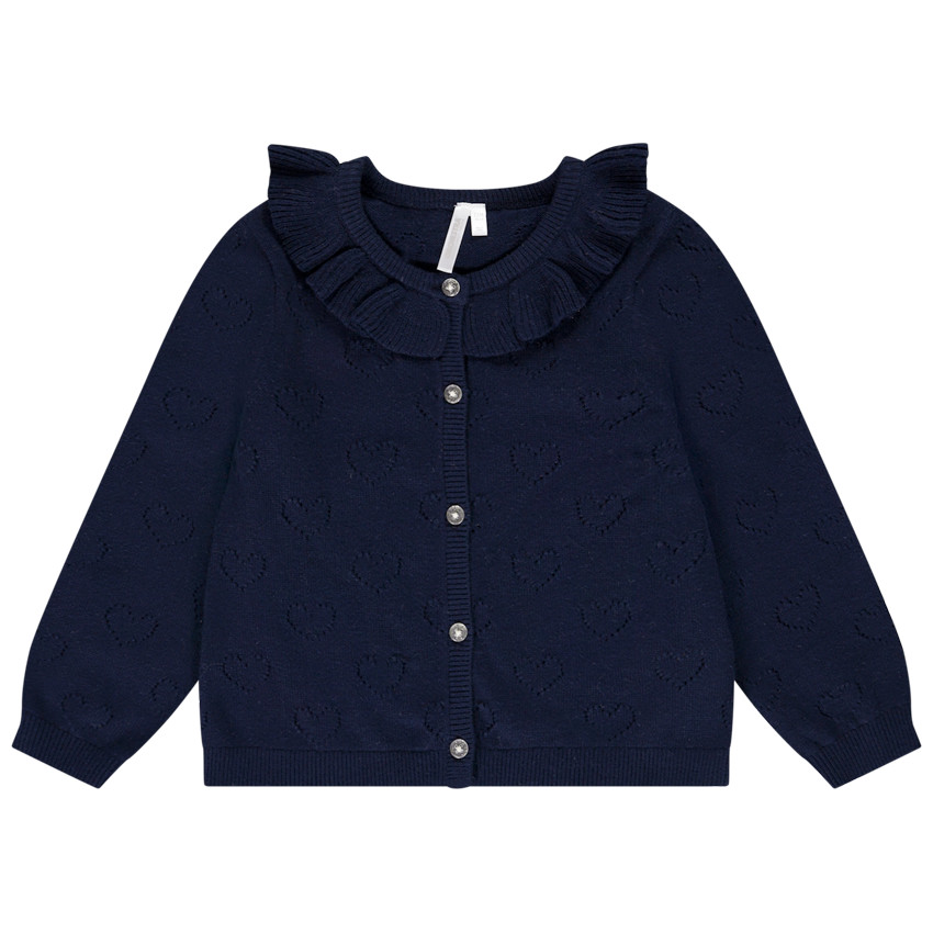 Gilet en tricot pointelle avec col volanté pour bébé fille