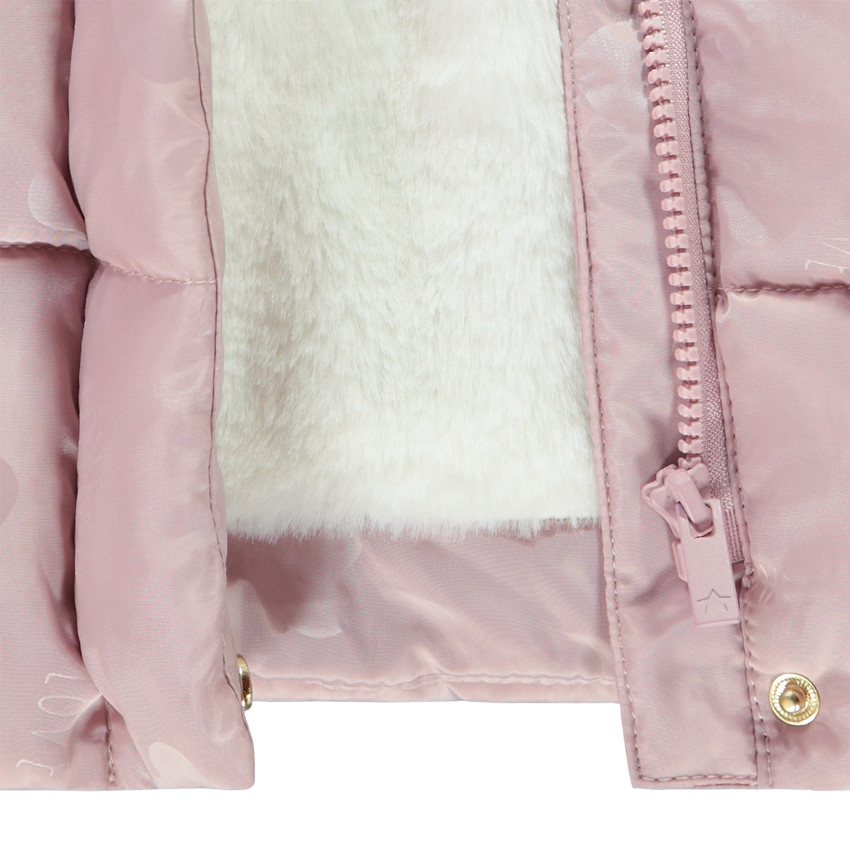 Doudoune longue imprimé cœurs avec fausse fourrure pour fille 