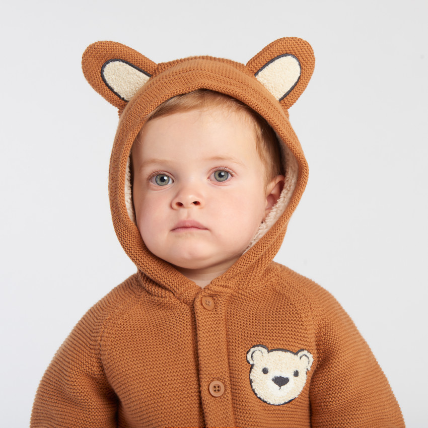 Gilet à capuche doublé sherpa avec oreilles ludiques pour bébé garçon  