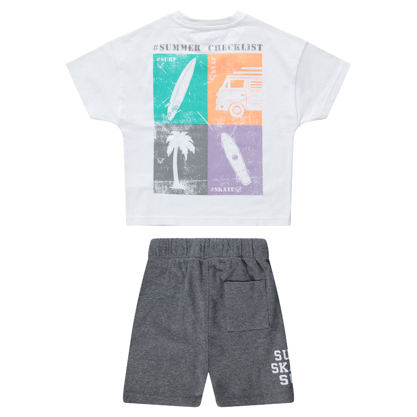 Ensemble avec tee-shirt print "surf" et bermuda à poche kangourou 