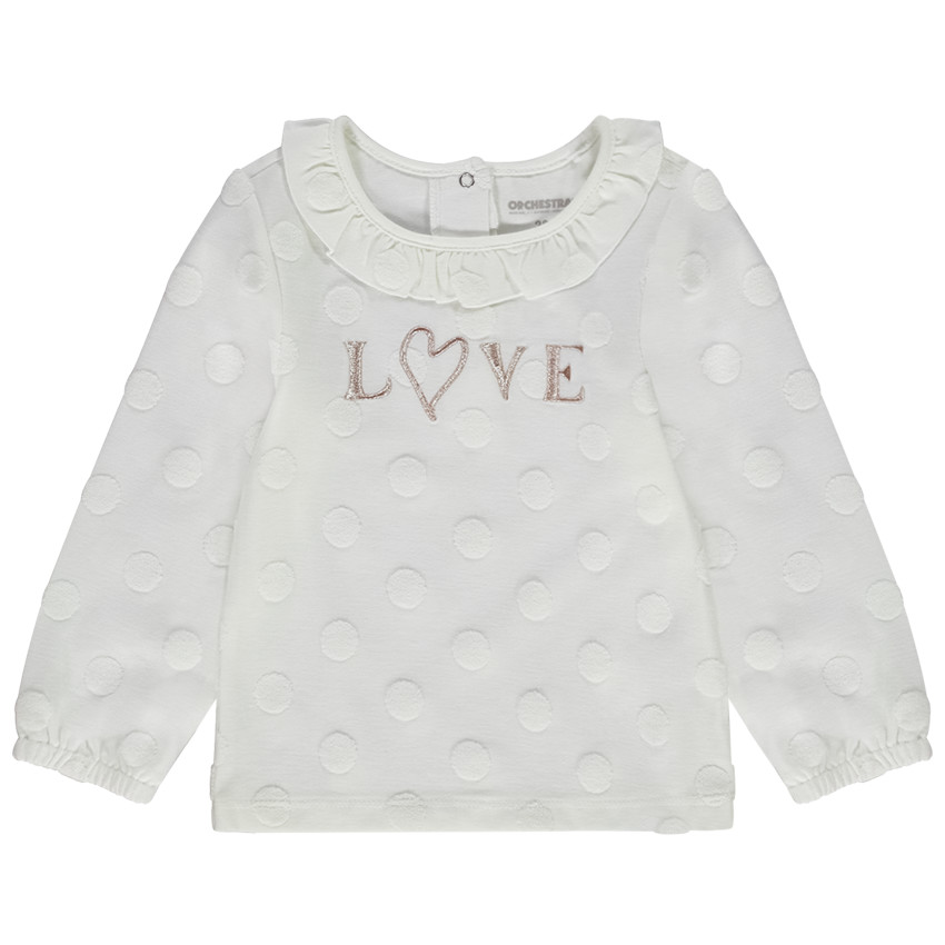 T-shirt manches longues en jersey avec pois en éponge pour bébé fille