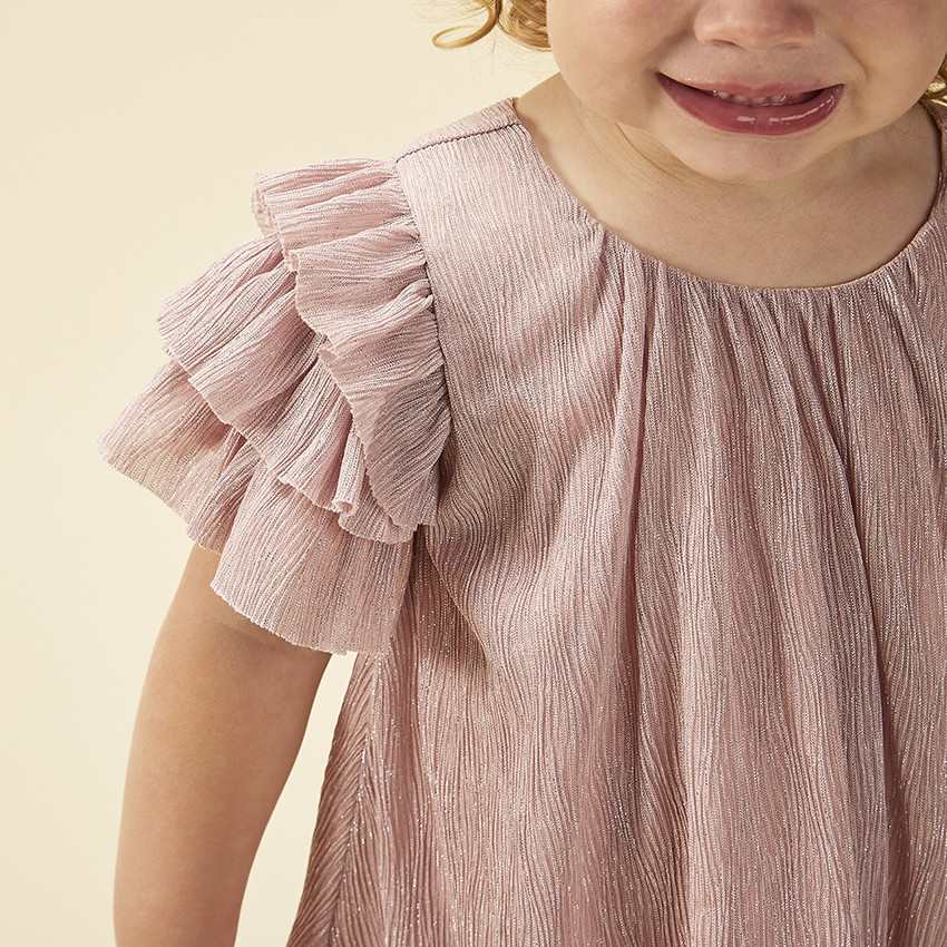 Robe de fete manches courtes brillante effet plisse pour bebe fille Orchestra
