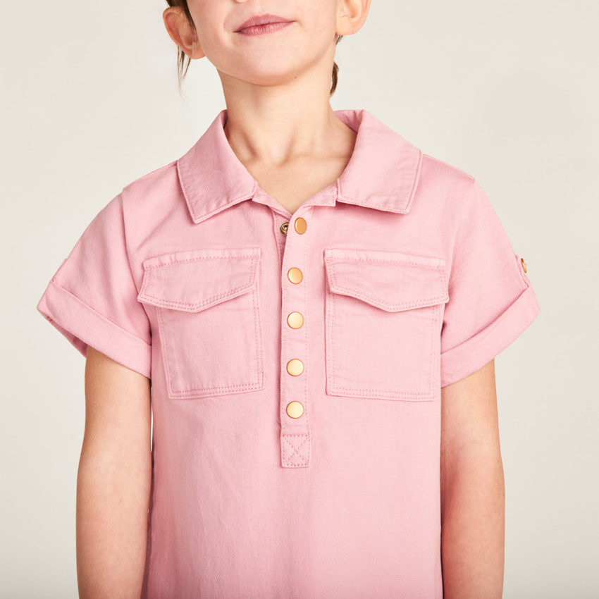 Robe chemise manches courtes en jean uni pour fille 