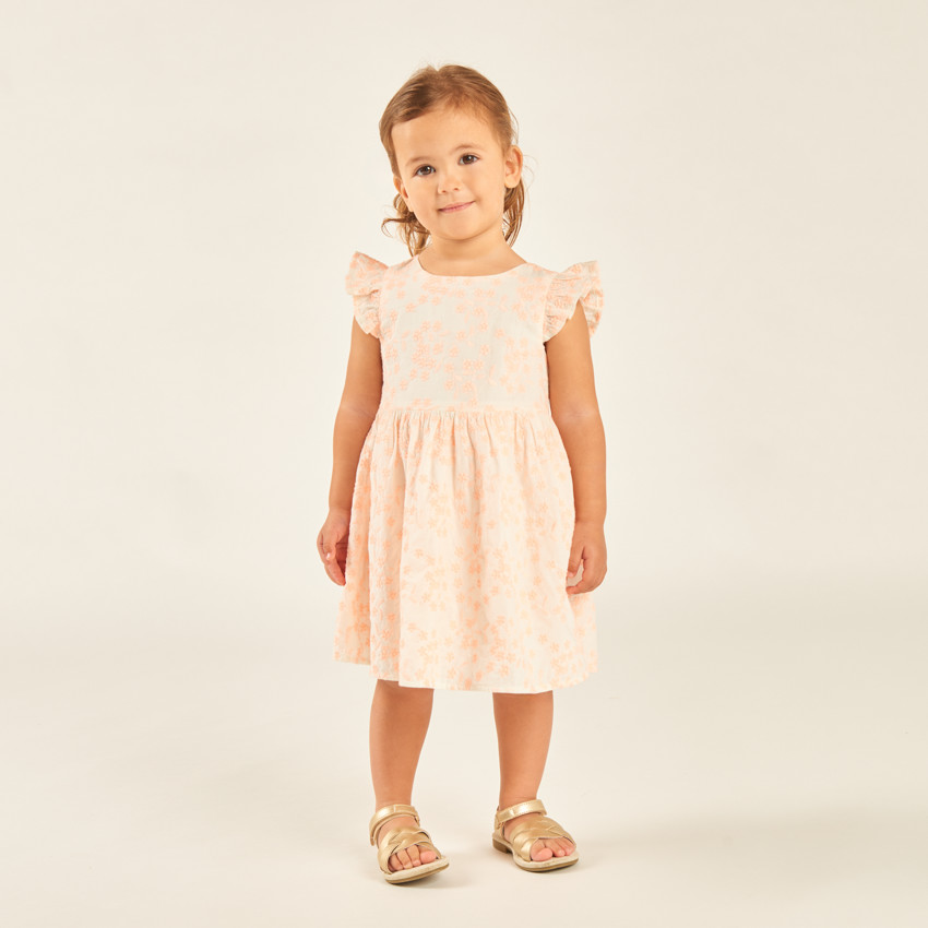Robe manches courtes volantée en broderie anglaise fleurie pour bébé fille 