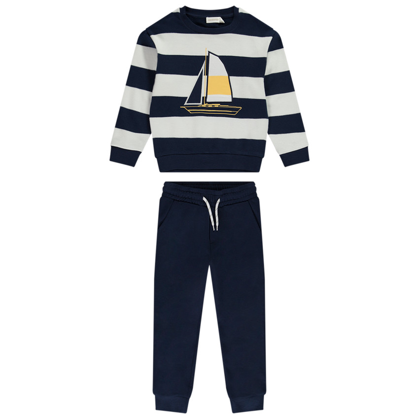 Ensemble molletonné sweat à rayures + jogging uni pour garçon 