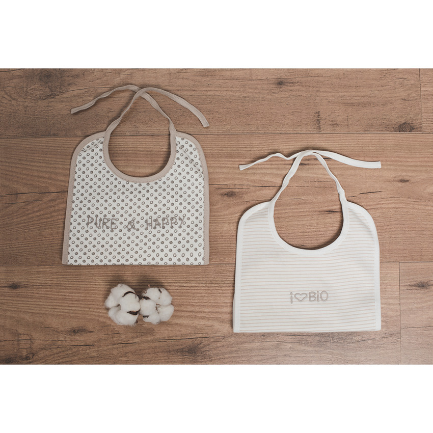 Set de 2 bavoirs en coton éponge bio imprimé / rayé 