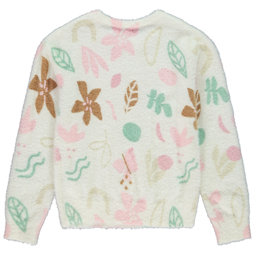 Pull en tricot effet poilu imprimé floral pour fille 
