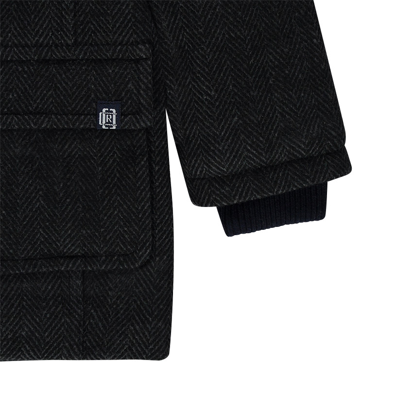 Duffle coat en drap de laine à chevrons avec capuche molleton 