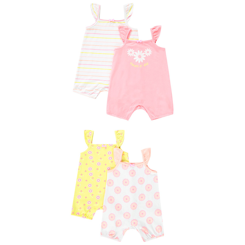 Lot de 4 combinaisons courtes colorées pour bébé fille 