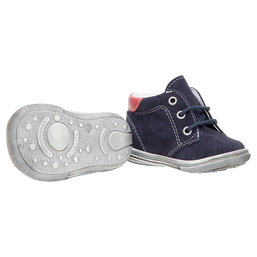 Bottillons en cuir suédé à lacets avec touches de rouge 