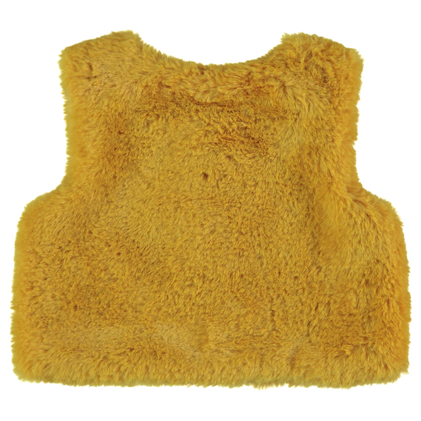 Gilet sans manches en sherpa moutarde avec chat brodé 