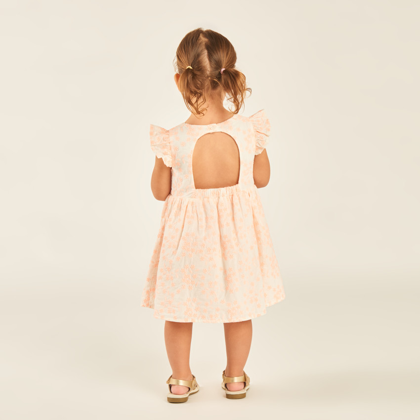 Robe manches courtes volantée en broderie anglaise fleurie pour bébé fille 