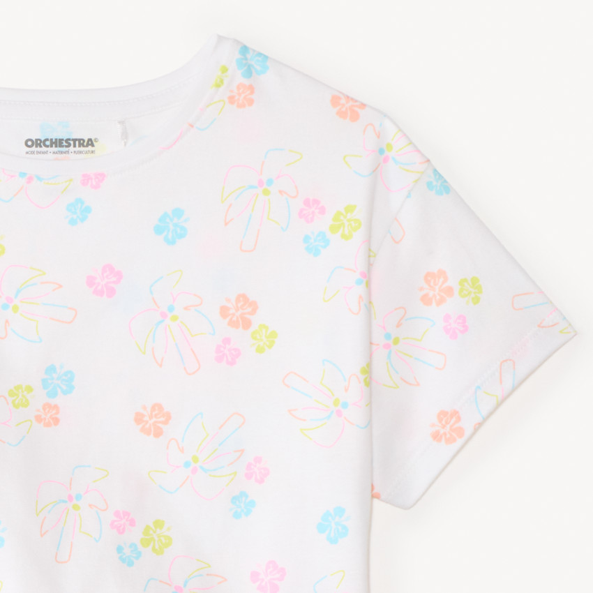 T-shirt manches courtes à nouer imprimé fantaisie pour fille 