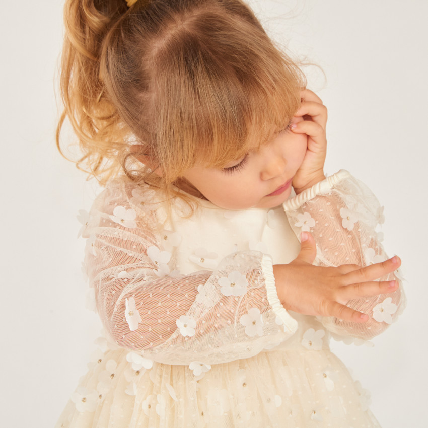 Robe manches longues avec fleurs 3D pour bébé fille 