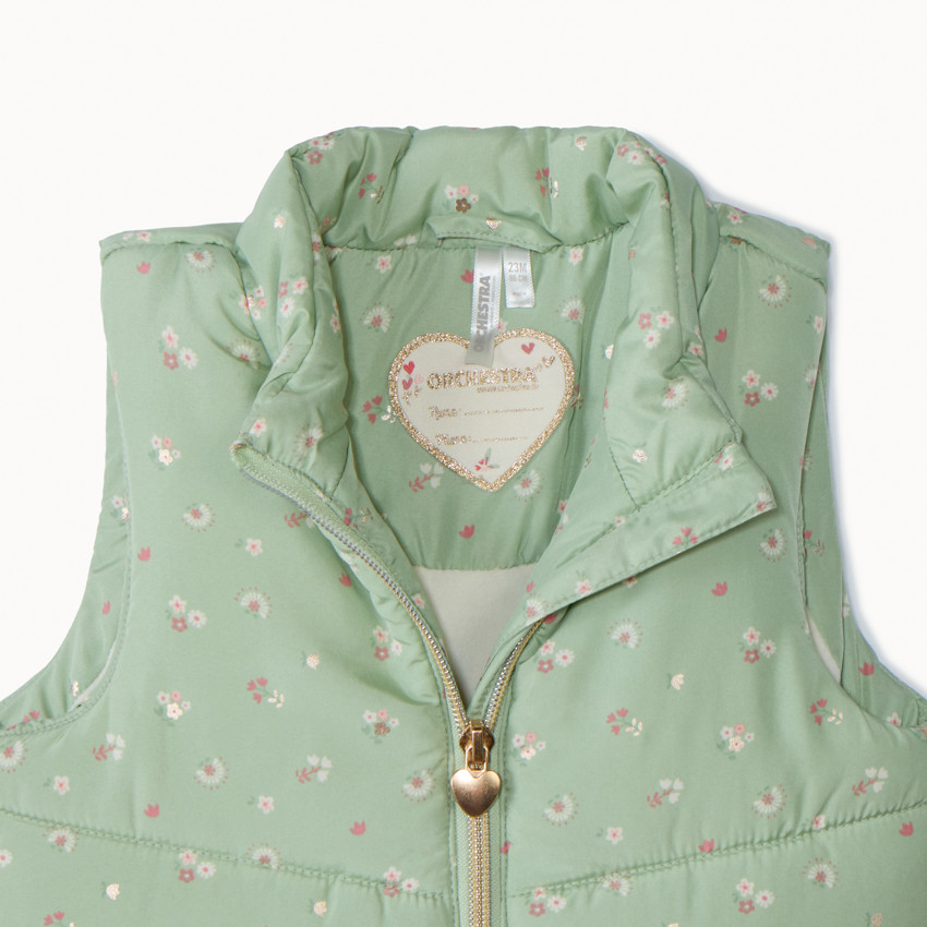 Doudoune sans manches en toile imprimée fleuri pour bébé fille 