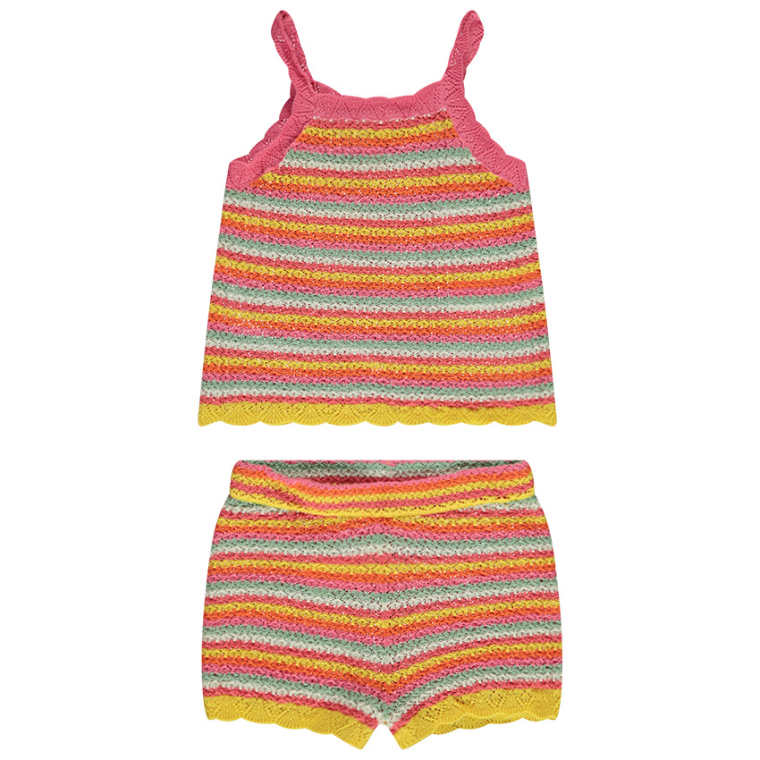 Ensemble 2 pièces en crochet multicolore pour bébé fille 