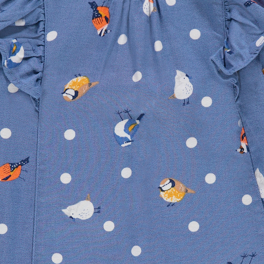 Tunique fluide à volants imprimée oiseaux 