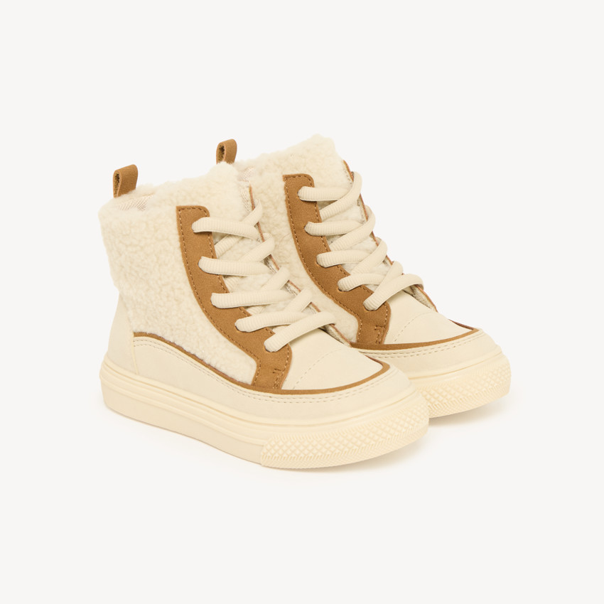 Chaussure montante effet mouton zip et lacets