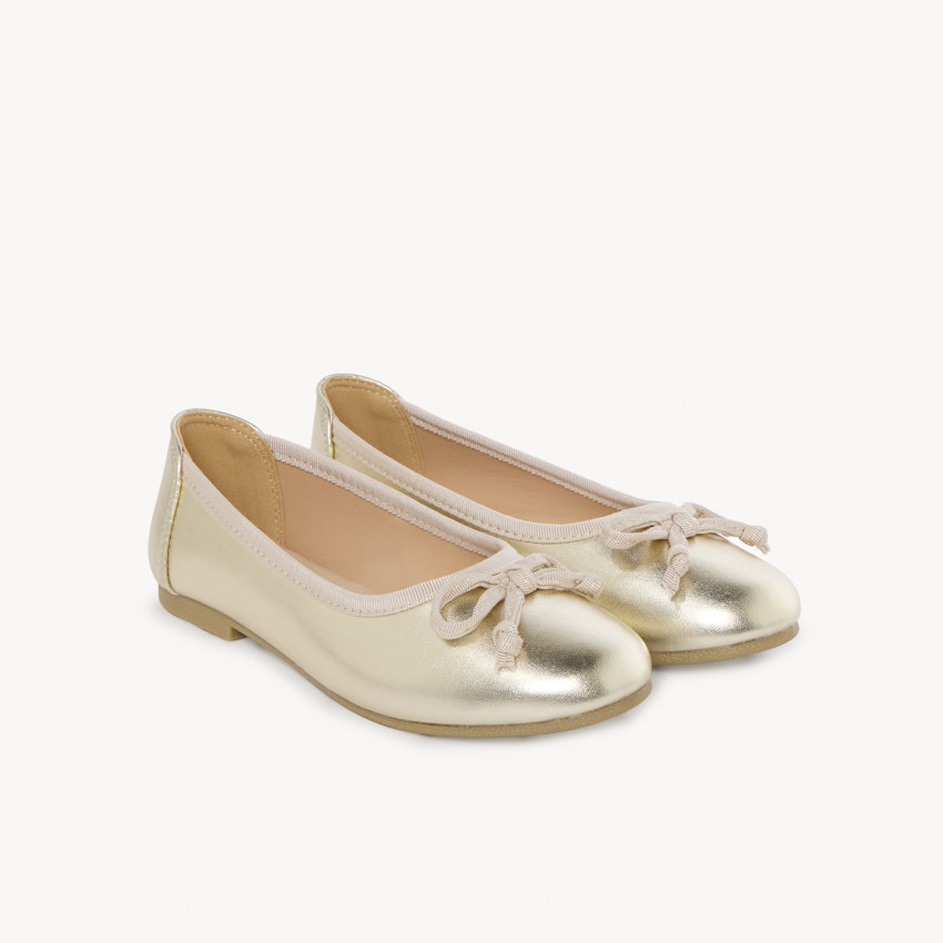 Ballerines dorées effet métallisé avec nœud pour fille