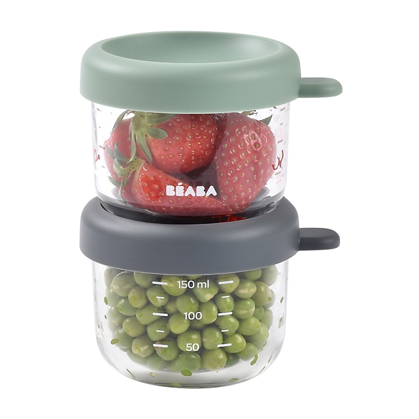 Lot de 2 pots de conservation en verre 150ml Minéral-Vert Sauge