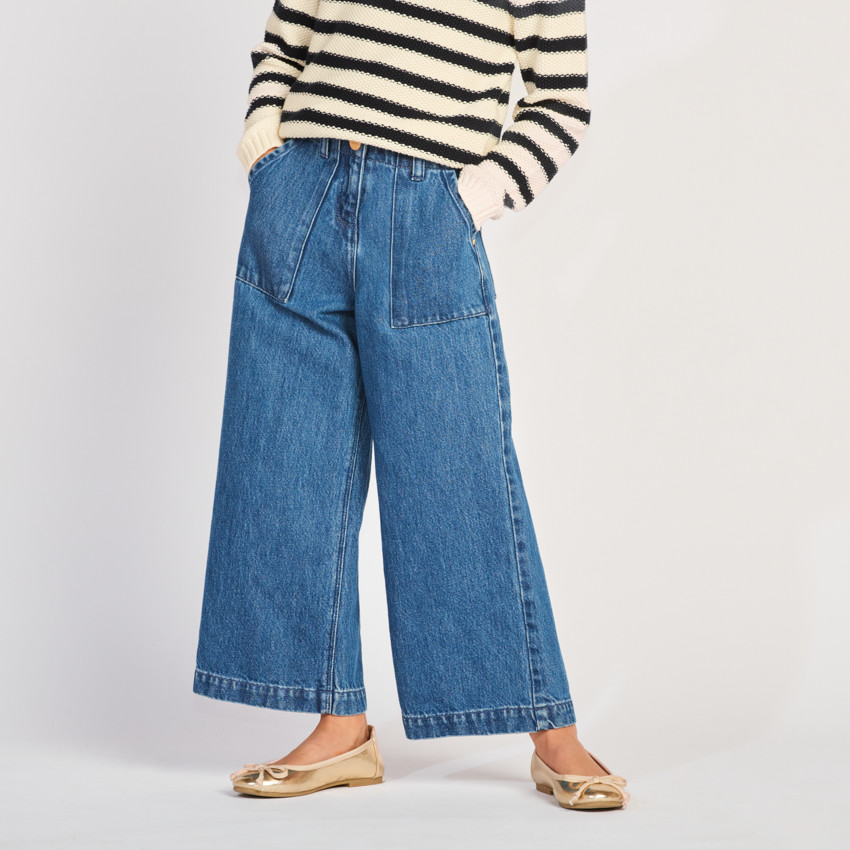 Jean large en denim avec poches plaquées pour fille