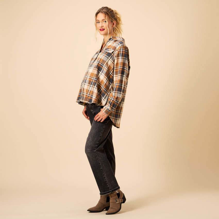 Chemise manches longues à carreaux pour femme 