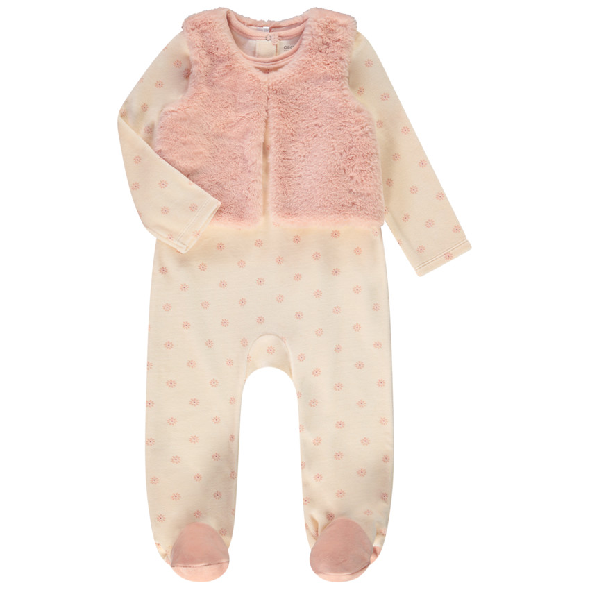 Ensemble gilet effet fourrure + dors-bien pour bébé fille avec ouvertures différentes selon l'âge 