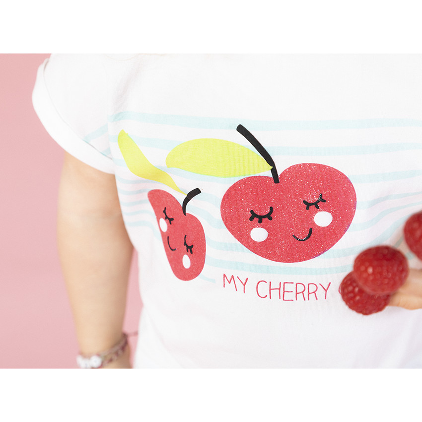T-shirt manches courtes en coton bio print fruits pailletés 