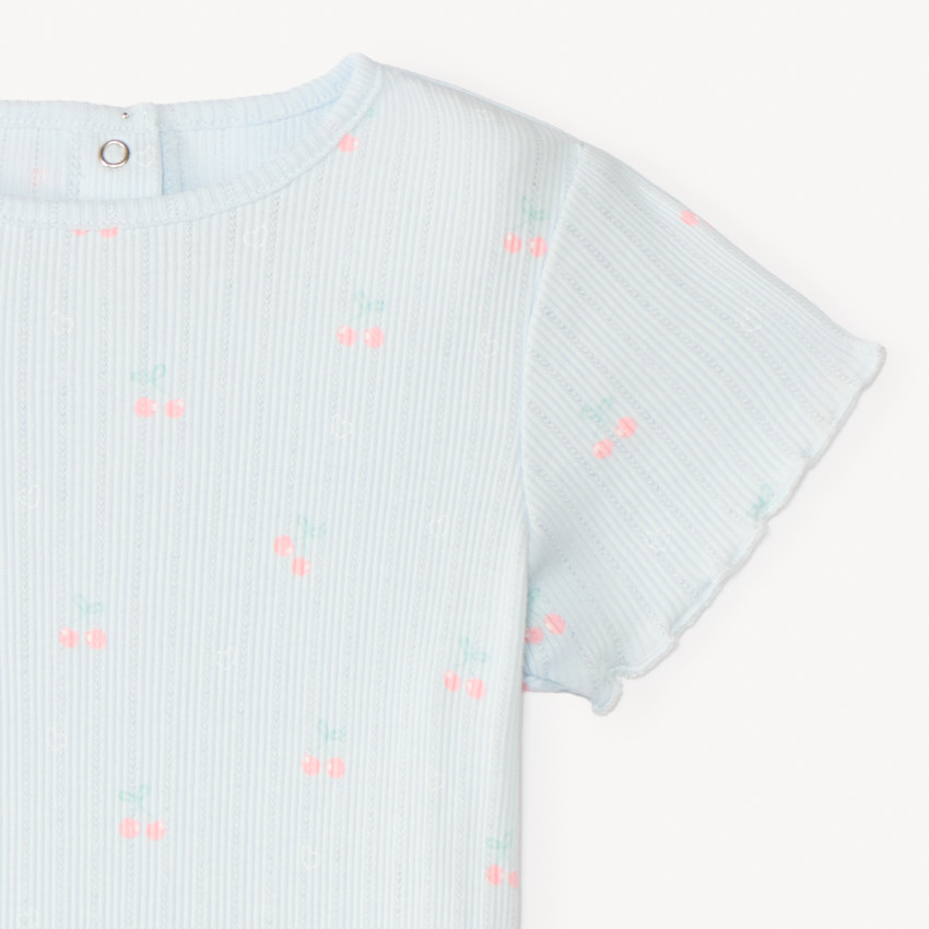 T-shirt manches courtes en maille côtelée imprimé fantaisie pour bébé fille 