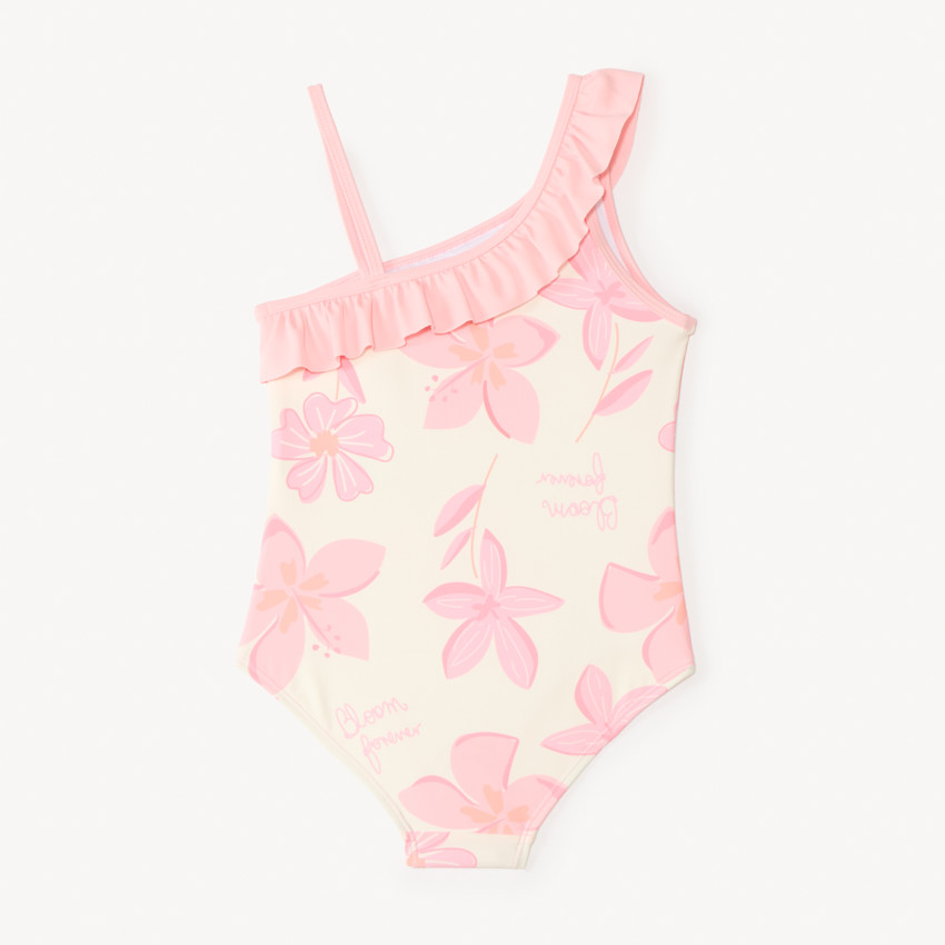 Maillot de bain 1 pièce bretelles asymétriques imprimé fleurs pour fille 