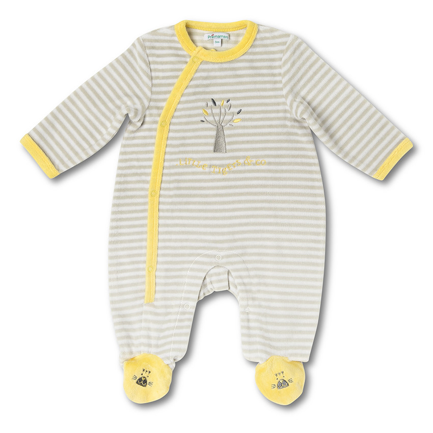 Dors-bien en velours rayé avec broderies 