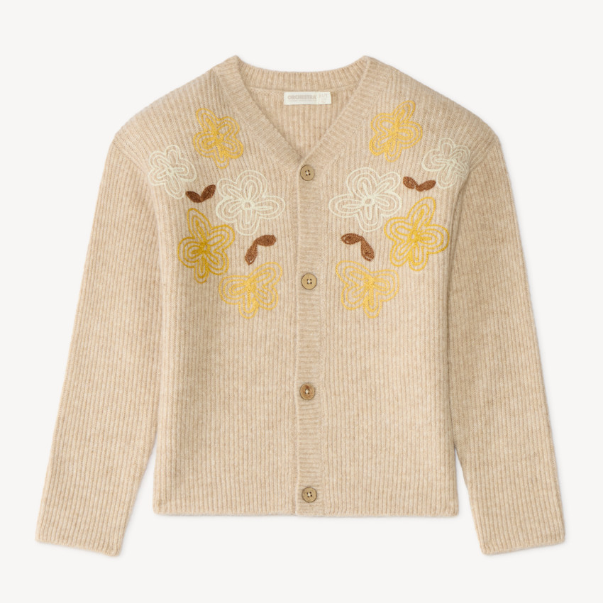 Gilet fille en tricot brodé de fleurs 