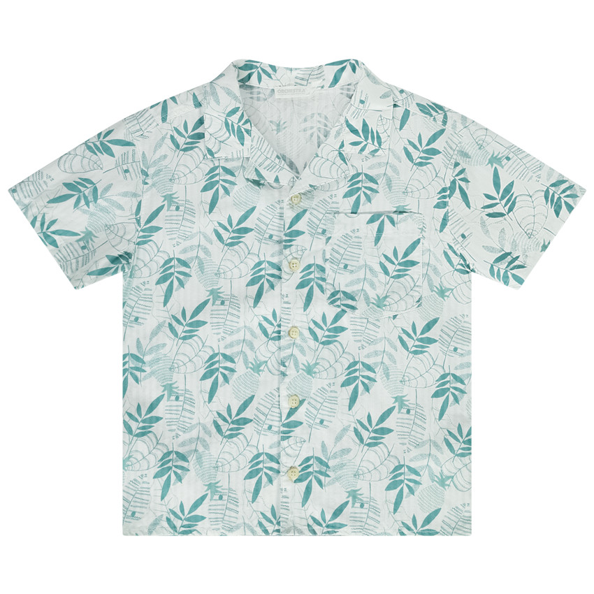 Chemise manches courtes en coton imprimé feuilles pour garçon