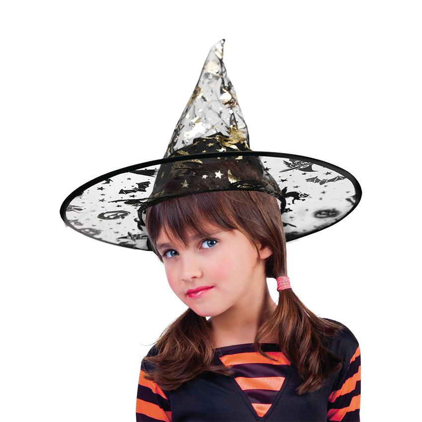 Chapeau de sorcière enfant imprimé doré 