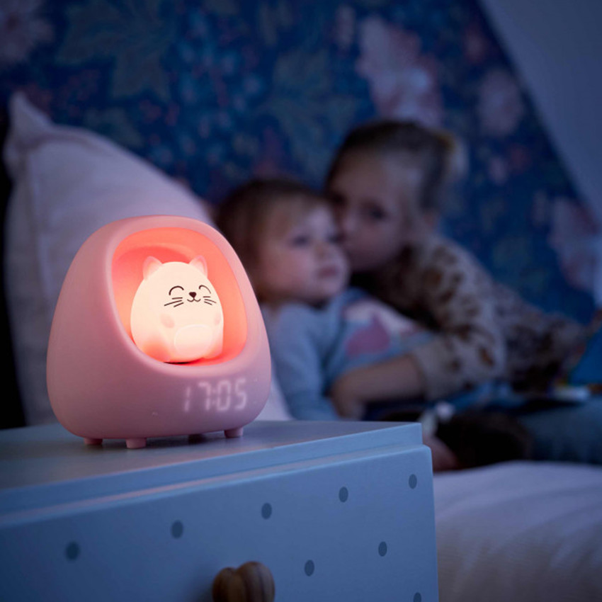 Réveil avec veilleuse Myko le chat rose 