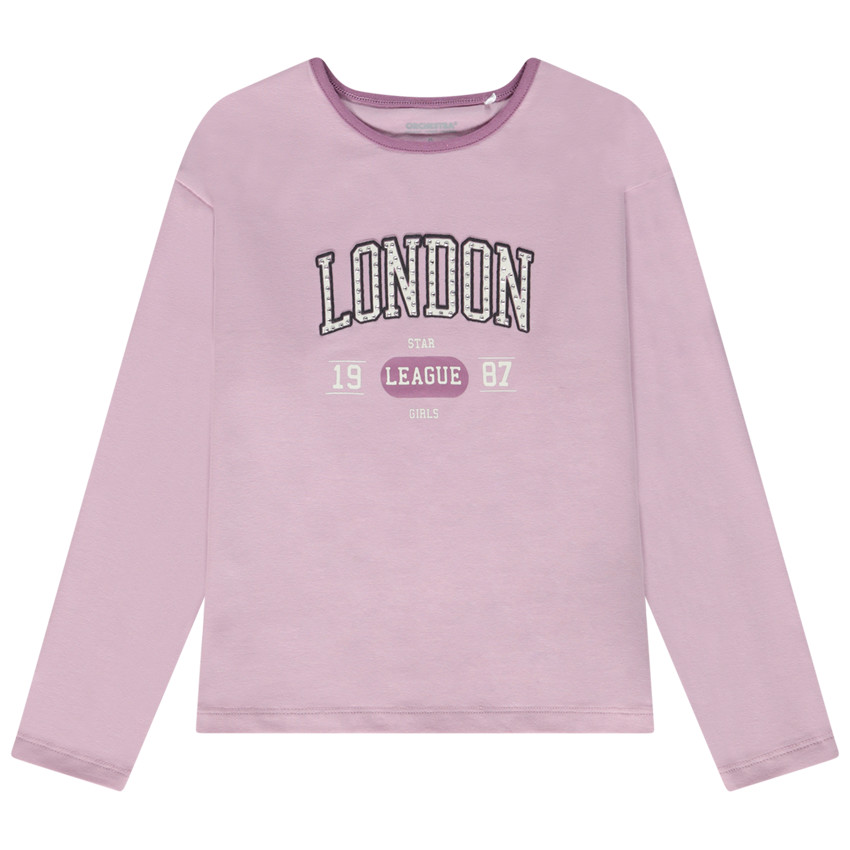 T-shirt manches longues en jersey print et strass pour fille