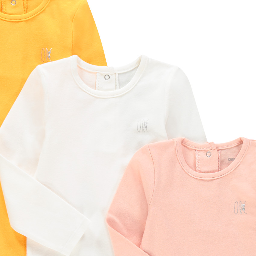 Lot de 3 bodies unis à manches longues en coton pour bébé fille 