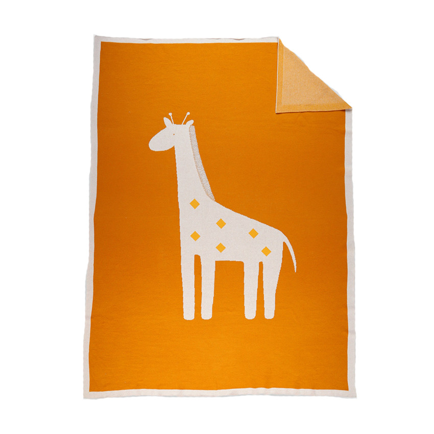 Couverture en tricot jacquard Bio Tiga 100 x 140 cm ocre 