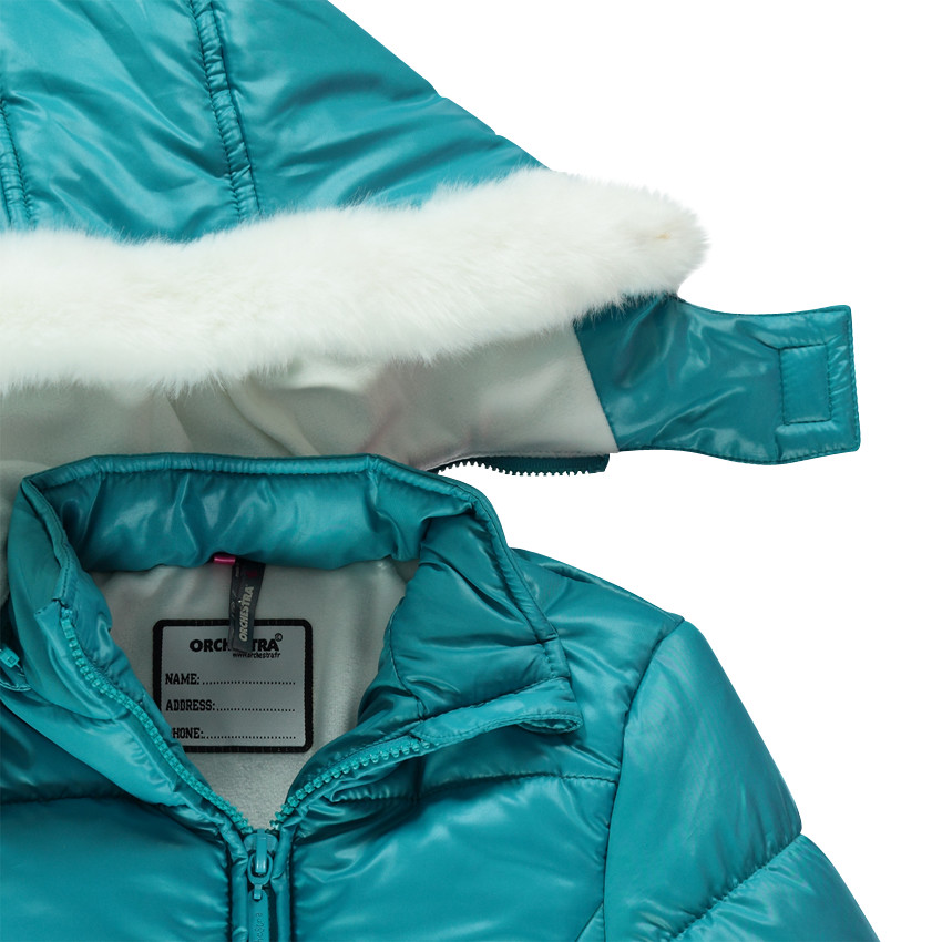 Parka turquoise à capuche amovible doublée sherpa 