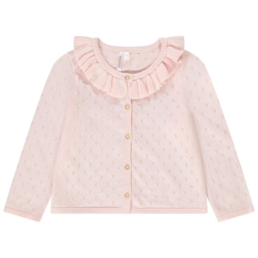 Gilet en tricot pointelle avec collerette pour bébé fille