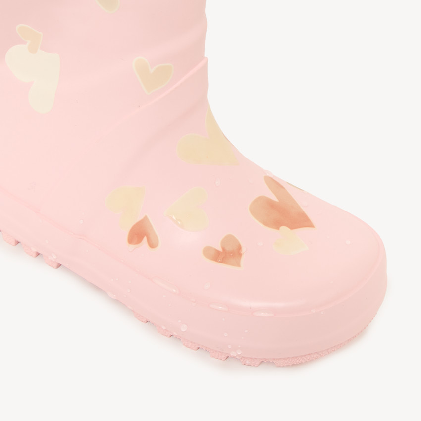 Bottes de pluie fille rose clair à motifs cœur 