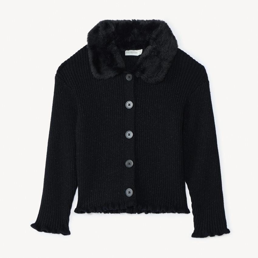 Gilet manches longues en tricot et col fausse fourrure pour fille