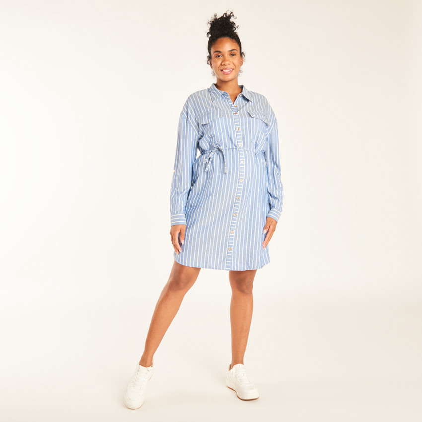 Robe chemise manches longues à nouer pour femme 