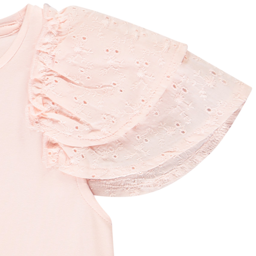T-shirt manches courtes brodées et volantées pour fille 