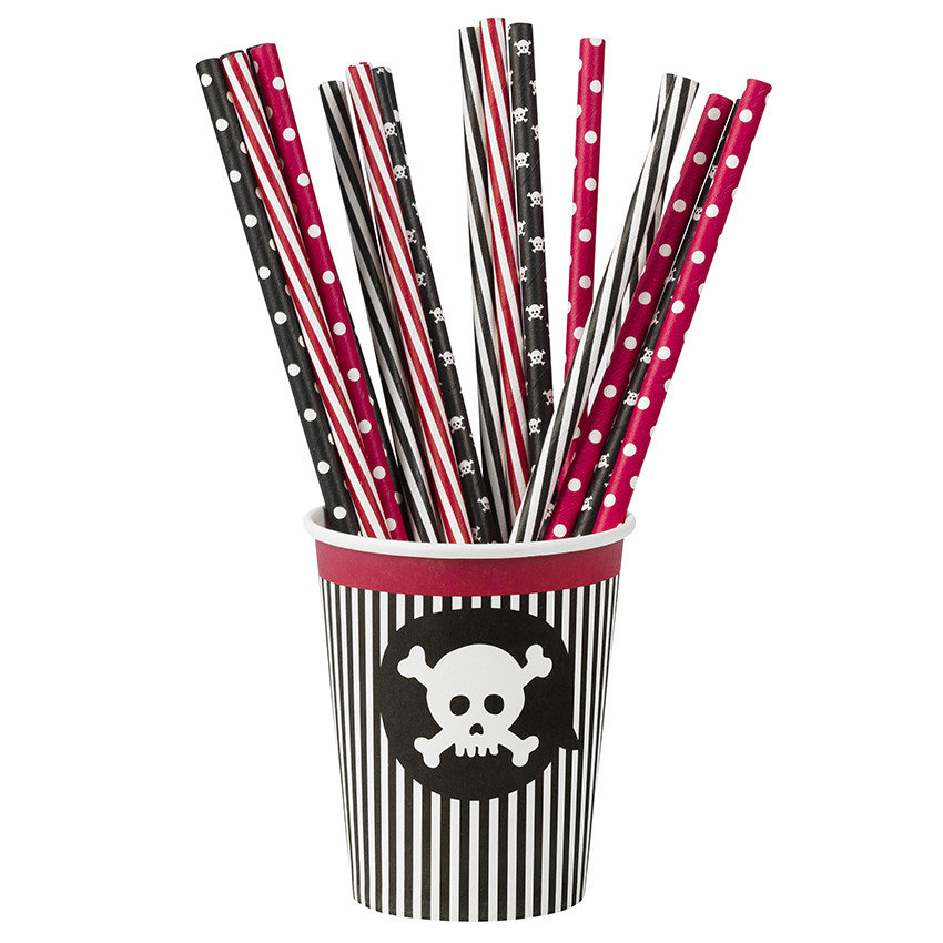 x 20 pailles anniversaire Pirate en plastique Main x 20 pailles anniversaire Pirate en plastique